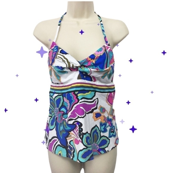 Pretty Trina Turk tankini swimwear top colourful Abstract Floral Print halter - Picture 5 of 8